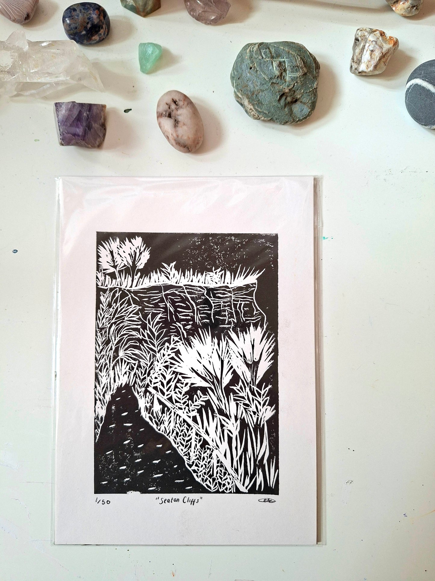 Seaton Cliffs - Linocut Print