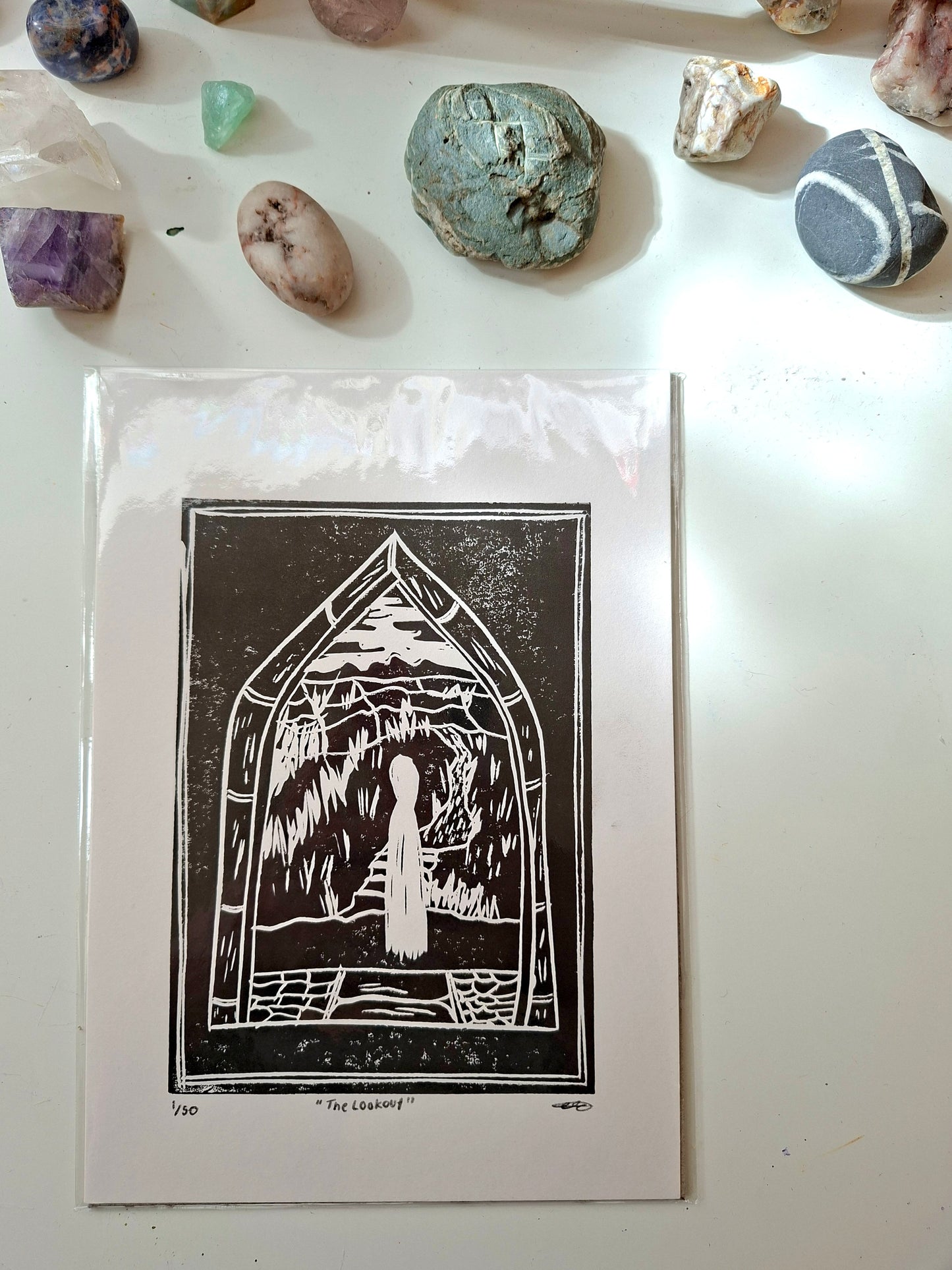 The Lookout - Linocut Print