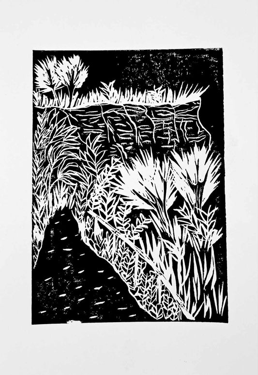 Seaton Cliffs - Linocut Print